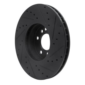 BMW X5 Brake Rotor (1) - Front Left - R1 Concepts - Drilled & Slotted - Black - `00-`06